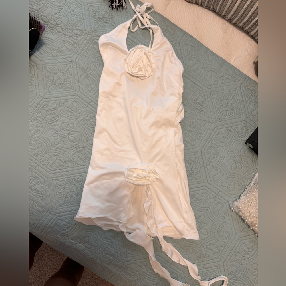 PepperMayo white halter flower Mini Dress